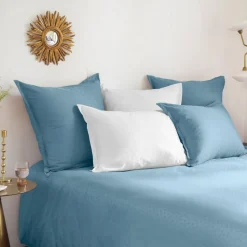 Carré Blanc Housse de couette satin de coton jacquard pois et rayures Prestige glacier| Housses De Couette