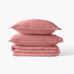 Carré Blanc Housse de couette satin de coton jacquard pois et rayures Prestige santal| Housses De Couette