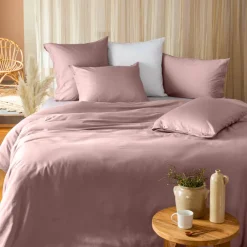 Carré Blanc Housse de couette satin de coton lavé bio Quartz blush| Housses De Couette