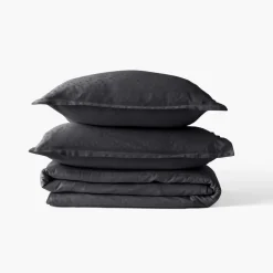 Carré Blanc Housse de couette satin de coton jacquard pois et rayures Prestige noir| Housses De Couette