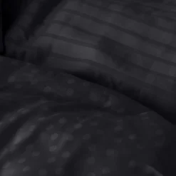 Carré Blanc Housse de couette satin de coton jacquard pois et rayures Prestige noir| Housses De Couette