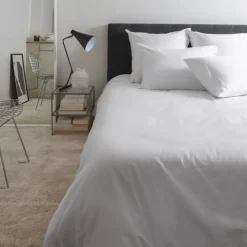 Carré Blanc Housse de couette satin de coton lavé bio Quartz blanc| Housses De Couette
