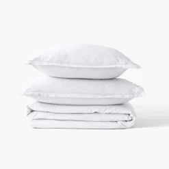 Carré Blanc Housse de couette satin de coton jacquard pois et rayures Prestige blanc| Housses De Couette