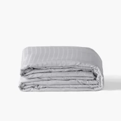 Carré Blanc Housse de couette satin de coton jacquard pois et rayures Prestige tourterelle| Housses De Couette