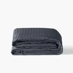 Carré Blanc Housse de couette satin de coton jacquard pois et rayures Prestige bleu nuit| Housses De Couette