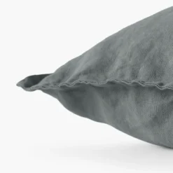 Carré Blanc Housse de coussin lin lavé Songe kaki cendré| Housses De Coussin