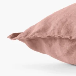 Carré Blanc Housse de coussin lin lavé Songe rose cendré| Housses De Coussin