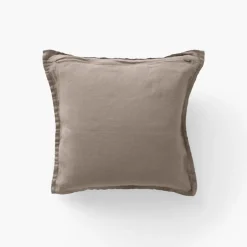 Carré Blanc Housse de coussin lin lavé Songe taupe| Housses De Coussin