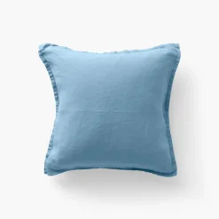 Carré Blanc Housse de coussin lin lavé Songe bleu baltique| Housses De Coussin