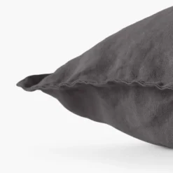 Carré Blanc Housse de coussin lin lavé Songe charbon| Housses De Coussin