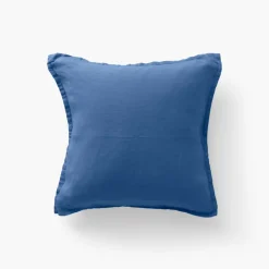 Carré Blanc Housse de coussin lin lavé Songe bleu de chine| Housses De Coussin