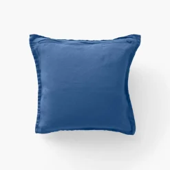 Carré Blanc Housse de coussin lin lavé Songe bleu de chine| Housses De Coussin