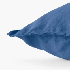 Carré Blanc Housse de coussin lin lavé Songe bleu de chine| Housses De Coussin