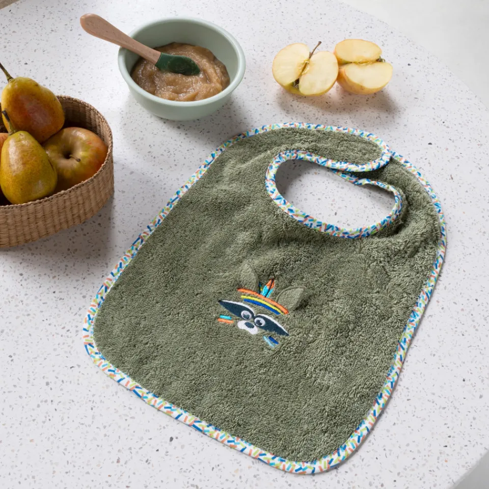 Carré Blanc Mini bavoir coton Playful kaki|Enfant Bavoirs & Mini-bavoirs