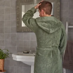 Carré Blanc Peignoir ado coton à capuche Hugo kaki|Enfant Peignoirs 10 Ans - 16 Ans