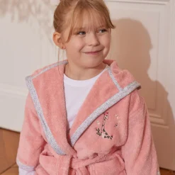Carré Blanc Peignoir bebe coton biologique à capuche Festine rose sorbet|Enfant Peignoirs 12 Mois - 10 Ans