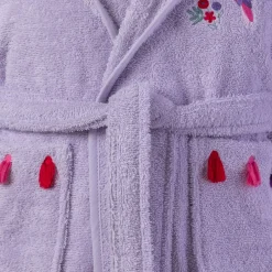 Carré Blanc Peignoir bebe coton biologique à capuche brodé Tribu parme|Enfant Peignoirs 12 Mois - 10 Ans