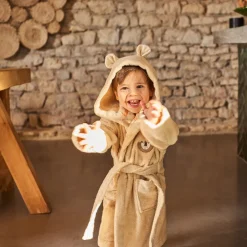 Carré Blanc Peignoir enfant bouclette de coton bio à capuche Safari|Enfant Peignoirs 12 Mois - 10 Ans