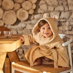 Carré Blanc Peignoir enfant bouclette de coton bio à capuche Safari|Enfant Peignoirs 12 Mois - 10 Ans
