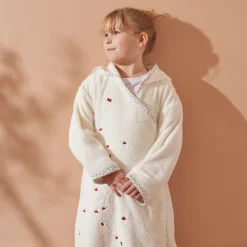 Carré Blanc Peignoir enfant coton biologique cache-coeur à capuche Raphia ivoire|Enfant Peignoirs 12 Mois - 10 Ans