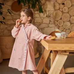 Carré Blanc Peignoir enfant coton bio cache-cœur à capuche brodé Rêve d'or dragée|Enfant Peignoirs 12 Mois - 10 Ans