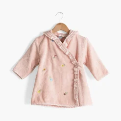 Carré Blanc Peignoir enfant coton bio cache-cœur à capuche brodé Rêve d'or dragée|Enfant Peignoirs 12 Mois - 10 Ans