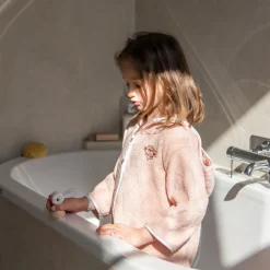 Carré Blanc Peignoir enfant coton bio à capuche zippé Illumine vieux rose|Enfant Peignoirs 12 Mois - 10 Ans