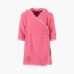 Carré Blanc Peignoir enfant coton biologique cache cœur à capuche brodé Poésie corail|Enfant Peignoirs 12 Mois - 10 Ans