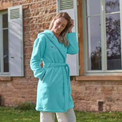 Carré Blanc Peignoir femme coton à capuche Abysse lagon|Femme Peignoirs Femme
