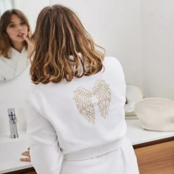 Carré Blanc Peignoir femme coton col kimono Mon Ange|Femme Coffrets Cadeaux|Peignoirs Femme