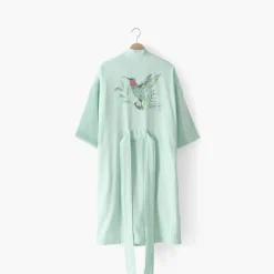 Carré Blanc Peignoir femme coton col kimono Calypte vert d'eau|Femme Coffrets Cadeaux|Peignoirs Femme