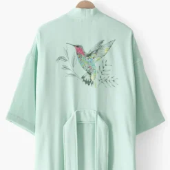 Carré Blanc Peignoir femme coton col kimono Calypte vert d'eau|Femme Coffrets Cadeaux|Peignoirs Femme
