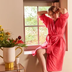 Carré Blanc Peignoir femme coton col kimono Rosella coquelicot|Femme Coffrets Cadeaux|Peignoirs Femme