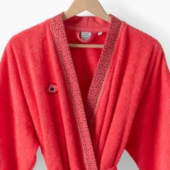 Carré Blanc Peignoir femme coton col kimono Rosella coquelicot|Femme Coffrets Cadeaux|Peignoirs Femme