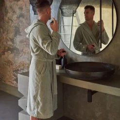 Carré Blanc Peignoir homme à capuche uni coton biologique Osmose lichen|Homme Peignoirs Homme