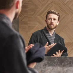 Carré Blanc Peignoir homme coton col kimono Silvalys carbone|Homme Coffrets Cadeaux|Peignoirs Homme