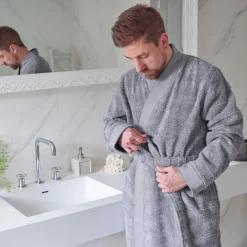 Carré Blanc Peignoir homme coton col kimono Grizzli gris|Homme Peignoirs Homme
