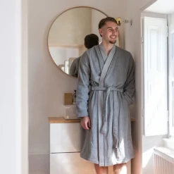 Carré Blanc Peignoir homme coton col kimono Equinoxe gris étain|Homme Peignoirs Homme