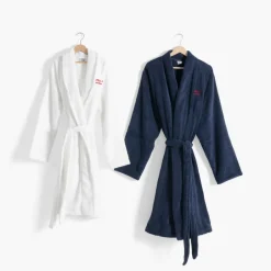 Carré Blanc Peignoir homme coton col kimono Amours marine|Homme Peignoirs Homme