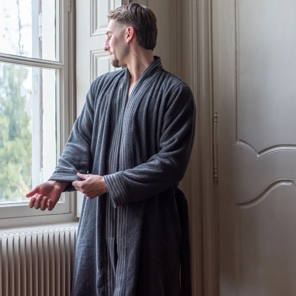 Carré Blanc Peignoir homme coton col kimono Lotus poivre|Homme Coffrets Cadeaux|Peignoirs Homme