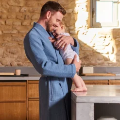 Carré Blanc Peignoir homme coton nid d'abeille Ilyan bleu grisé|Homme Coffrets Cadeaux|Peignoirs Homme