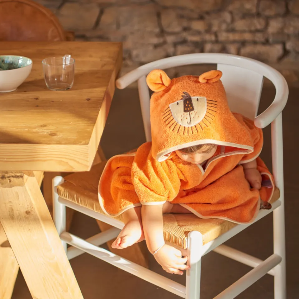 Carré Blanc Poncho enfant coton bio à capuche Safari|Enfant Ponchos