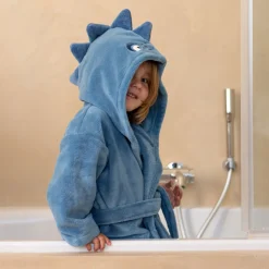 Carré Blanc Robe de chambre enfant polaire Happyful Bleu céleste|Enfant Robes De Chambre