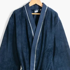 Carré Blanc Robe de chambre polaire homme col kimono Equinoxe marine|Homme Robe De Chambre Homme