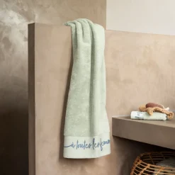 Carré Blanc Serviette de toilette bouclette de coton Simones eucalyptus| Serviettes De Toilette