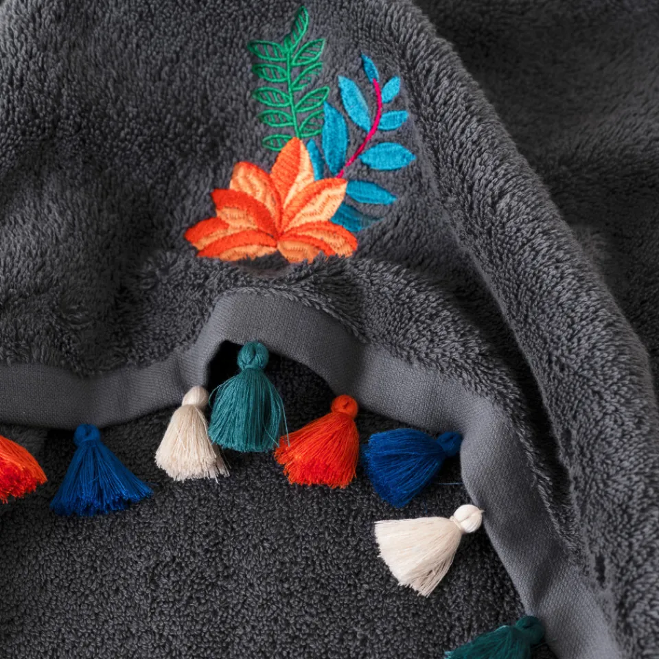 Carré Blanc Serviette de toilette bouclette de coton Balata anthracite| Serviettes De Toilette