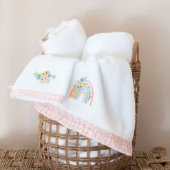 Carré Blanc Serviette de toilette brodée coton bio Rêve d'or blanc|Enfant Serviettes De Toilette