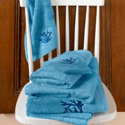 Carré Blanc Serviette de toilette coton et viscose de bambou Abysse bleu| Serviettes De Toilette