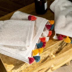 Carré Blanc Serviette de toilette coton Eclats naturel| Serviettes De Toilette