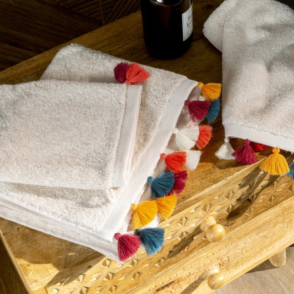 Carré Blanc Serviette de toilette coton Eclats naturel| Serviettes De Toilette